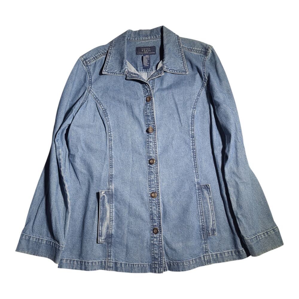 Vtg 1990s Crazy Horse Fitted Cotton Denim Button Up Collared Jacket Sz L